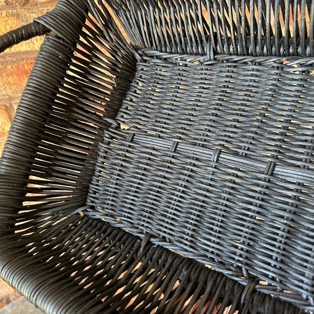 Black Woven Wicker Rectangular Serving Tray Basket with Handles Boho Decor